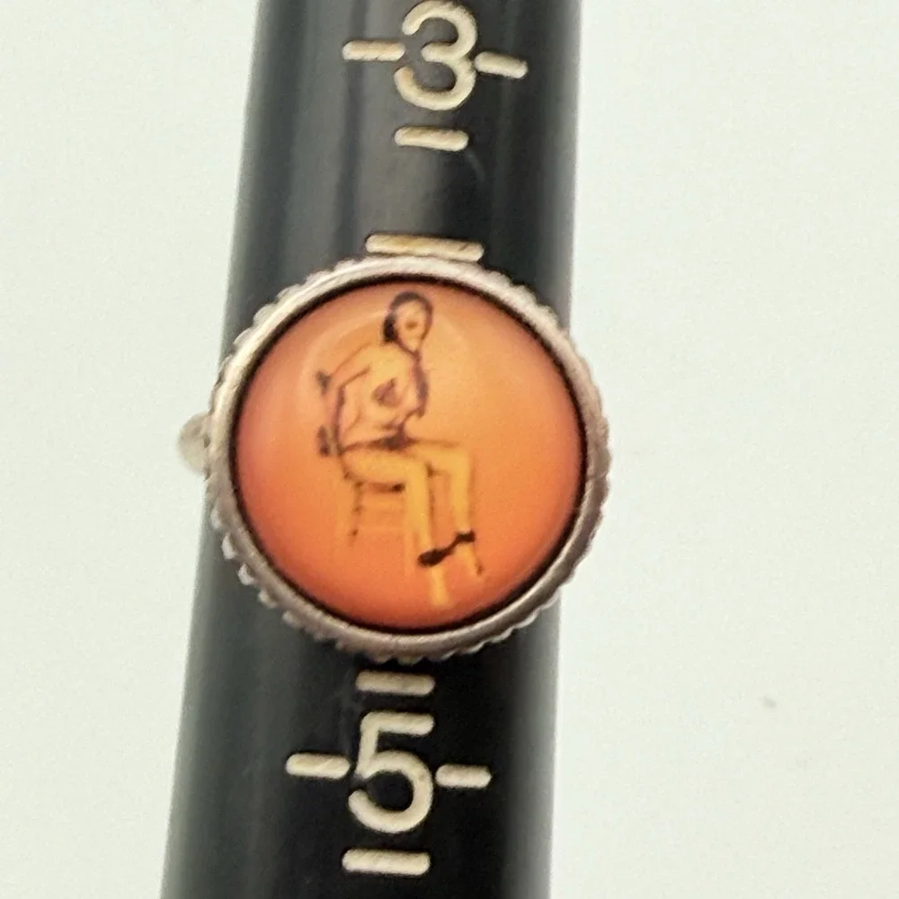 Vintage Pin Up Girl Adjustable Ring Size 4 Retro Cabochon Retro Sepia